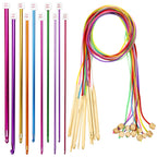 23 Pieces Tunisian Crochet Hooks Kit Including 12pcs 3-10 mm Bamboo Knitting Needle with Bead Carbonized Bamboo Needle + 11pcs 2-8 mm Multi Color Tunisian Afghan Aluminum Crochet Hooks