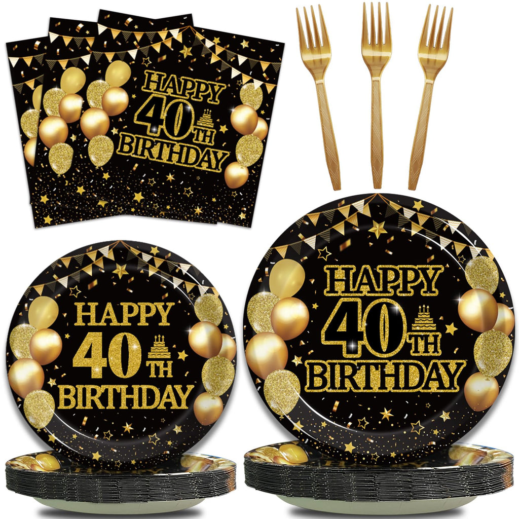 Kepeel 96Pcs 40th Birthday Party Tableware Set, Back in 1984 Birthday Party Decorations Supplies for Men Women Cheers to 40 Years Birthday Party Dessert Plates Napkins Forks Favors, Serve 24