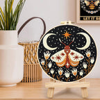 Hand Embroidery Starter Kits for Beginners Adults, Counted Stamped Cross Stitch Kit for Beginners Adults, Embroidery Needlepoint Kit with Moth Flower Pattern, 3 Hoops (Attached Teaching Video QR Code)
