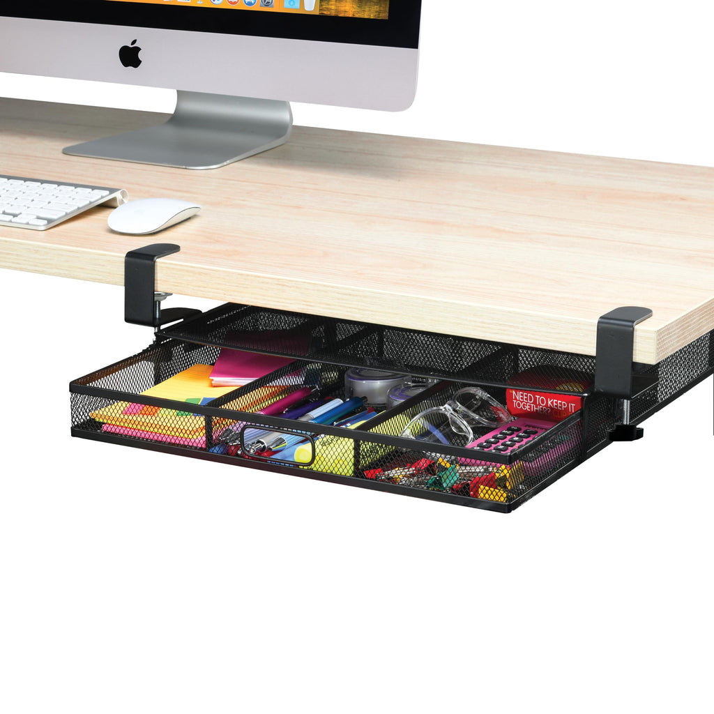 Under Desk Drawer Organizer Clamp-On, Mesh Metal Desk Drawer Attachment, 1 Drawer Slide Out, On Desk Or Under Desk Organizer For Office Supplies & Home Essentials