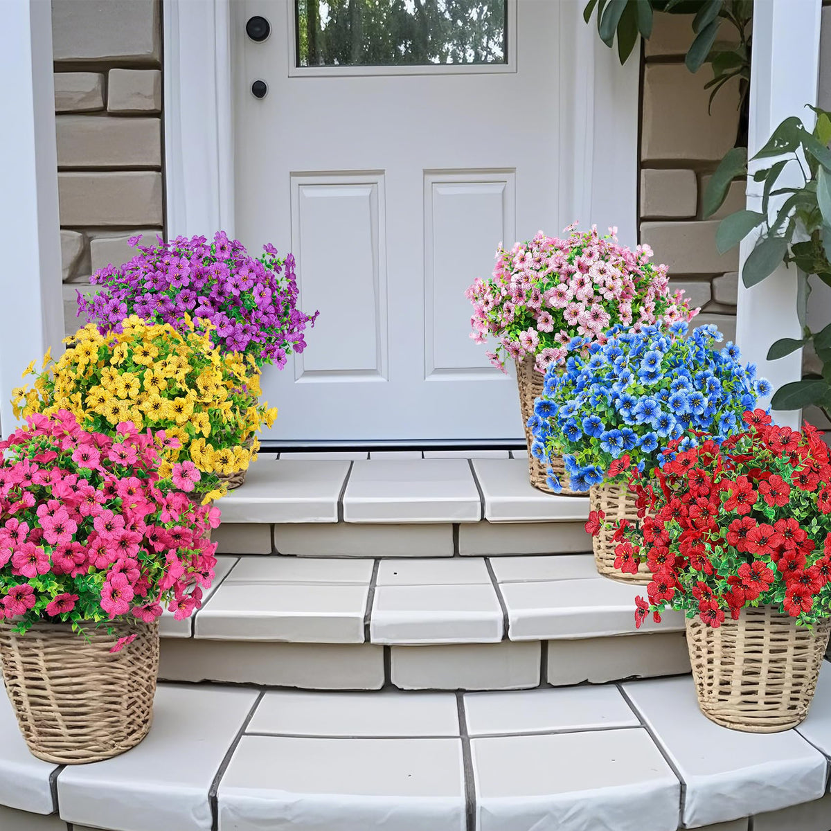 Ouddy Decor 24 Bundles Artificial Flowers for Outdoors Fake Silk Flowers UV Resistant Faux Plastic Plants for Spring Summer Garden Porch Window Box Table Vase Home Indoor Outdoor Decoration, Mixed