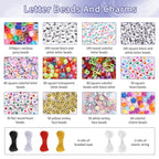 QUEFE 4900pcs Pony Beads Kandi Bracelet Kit, Friendship Bracelet Making Kit with 84 Colors Kandi Beads, Hair Beads and Letter Heart for Craft Gifts Bracelets Jewelry Making with Elastic Strings