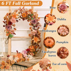 6FT Fall Garland for Mantle, Pumpkin Dahlia Garland Fall Decor