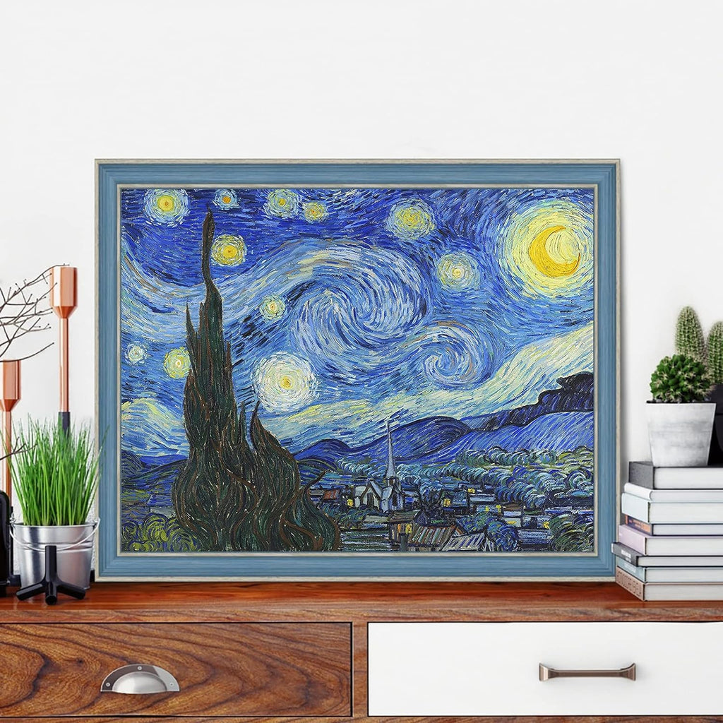 Stamped Cross Stitch Kits - Starry Night of Van Gogh Embroidery Kits for Beginners Adults,11 CT Patterns Dimensions Counted Cross Stitch Kits Arts Craft Kits 12 x 16inch