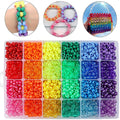 Quefe 2880pcs Pony Beads Kit, Kandi Beads for Hair, Rainbow Beads Plastic Bead for Craft 6 x 9mm 24 Colors 4 Styles Large Hole Beads Set for Bracelets Jewelry Making