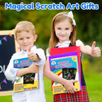 Scratch Art Crafts Boys Gifts, 50 Rainbow Scratch Paper Art Gifts for 3 4 5 6 7 8 9 10 Years Old Girls and Boys Kids, Arts and Crafts for Kids 4-6 Birthday Toys and Games Activities Gift (Blue)