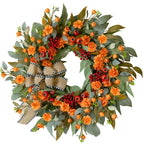 24 Inch Harvest Fall Wreaths for Front Door Outside with Bow & Red Berries