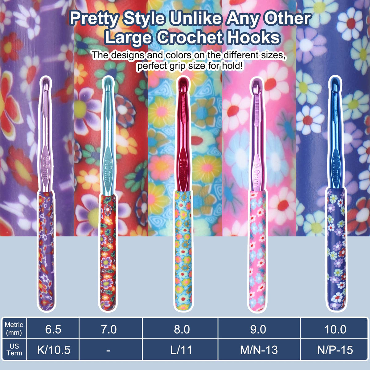 Coopay Large Size Warm Crochet Hooks for Crocheter, 6.5mm to 10mm Crochet Kit Crochet Hook Set Art Aluminum Soft Grip Crochet Needles for Crocheting, Comfort Knitting Hook Knitting & Crochet Supplies