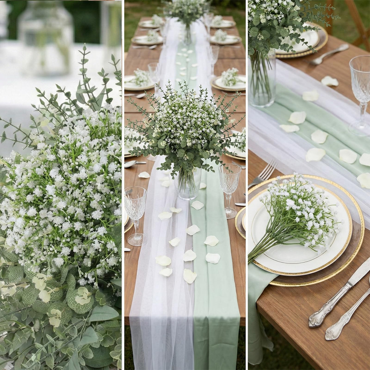 lovemoon 100 Pcs Mixed Greenery Artificial Eucalyptus Stems, Baby Breath Artificial Flowers Bulk and Eucalyptus Leaves for Wedding Bouquets Home Office Floral Decor (100, Green and White)