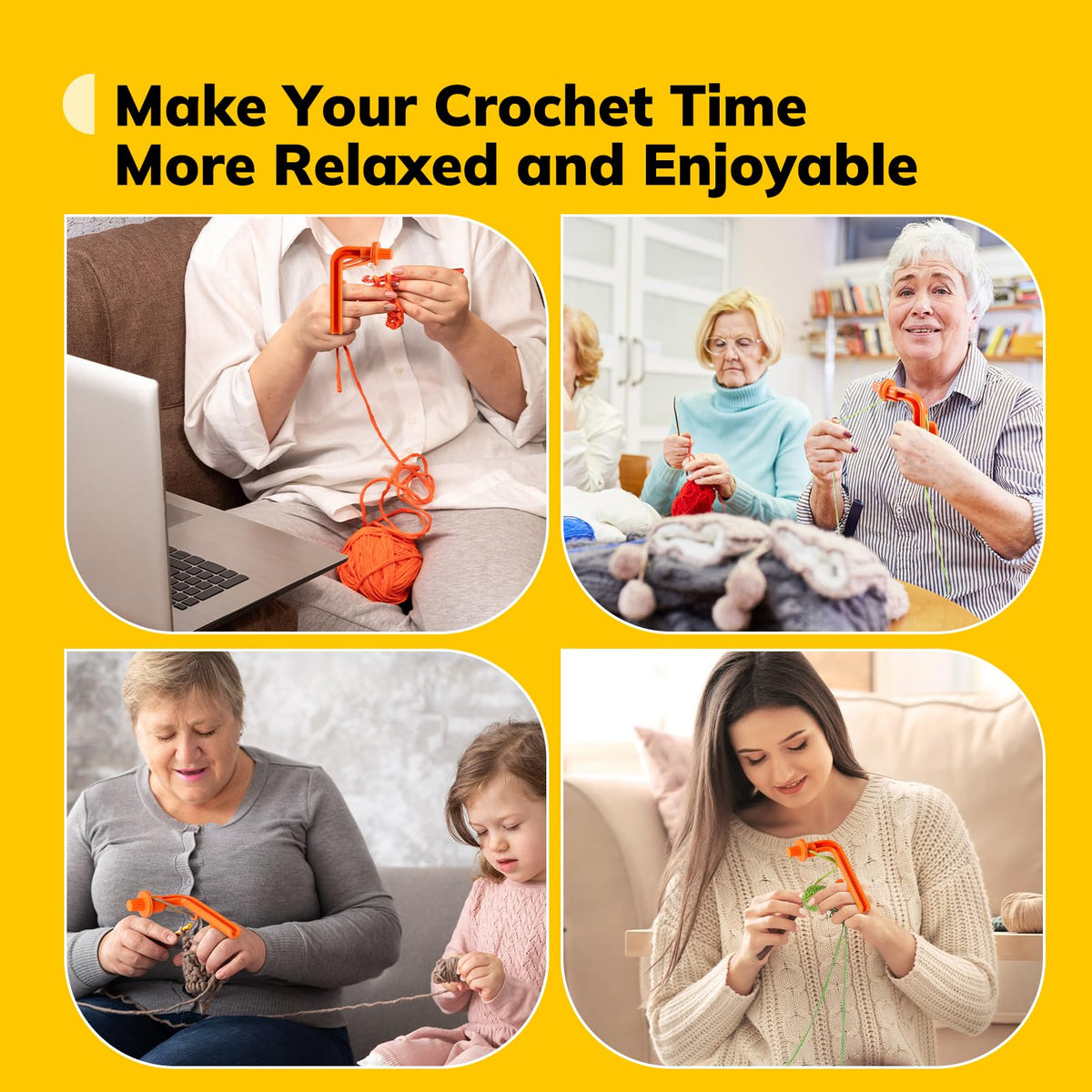 Crochet Holder for Beginners - Crochet Helper to Learn How to Crochet and Make Magic Rings, 3 in 1 Magic Rings Tool, Yarn Tension Regulator and Yarn Guide Tool, Crochet Tool for Beginners (Orange)