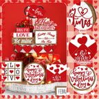 15 Pcs Valentine's Day Tiered Tray Decor Set Farmhouse Wood Valentine's Day Table Decorations Tabletop Rustic Wooden Red Love Heart Be Mine Kiss Me Table Signs for Wedding Party Gift