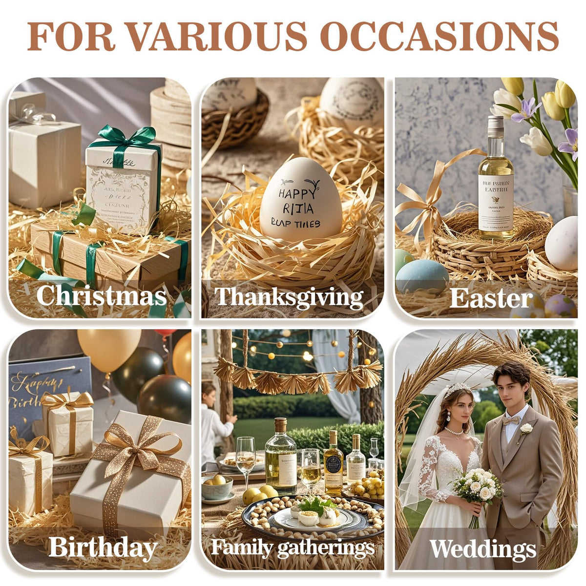 Sukh Natural Raffia Ribbon - 6PCS Raffia Straw for Florist Bouquets Decoration Crafts Ribbon for Wrapping Christmas Birthday