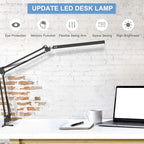 LED Desk Lamp with Clamp, 3 Color Modes Architect Modern Swing Arm Lamp Desk Light, Dimmable Eye-Care Table Light, Memory Function, Task, Study, Reading, Work, Craft, Sewing, Drafting, Home Office 10W