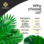 108 Pack Palm Leaves Artificial Tropical Monstera - 6 Kinds Large Small Green Fake Palm Leaf with Stems for Safari Jungle Hawaiian Luau Party Table Decoration Wedding Birthday Theme Party Decorations
