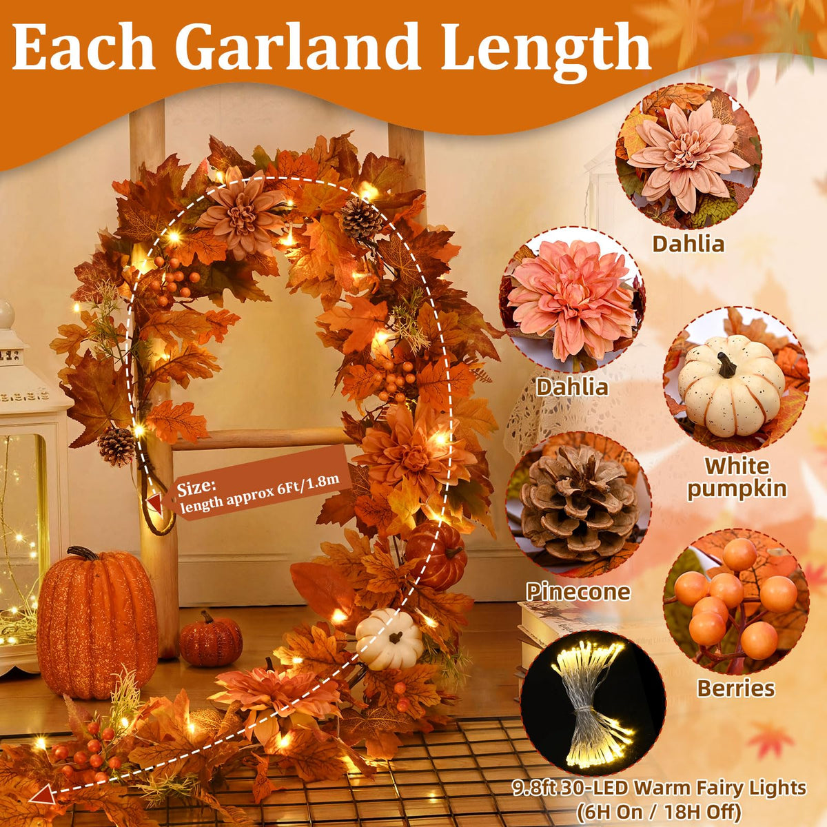 Fall Decorations for Home, Fall Garland for Mantle,Fall Garland with Lights