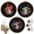 Nuberlic 3 Pack Embroidery Kit for Beginner Adults, Stamped Cross Stitch with Mushroom Patterns Include 3 Hoop, Cloth Thread Needles and Instructions
