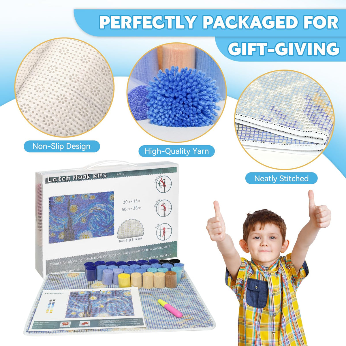 Latch Hook Rug Kit DIY Crochet Carpet for Beginners, Starry Sky Patterns Pre-Printed Canvas Yarn Rug Hooking Kits, Creative Craft Home Decor Ideal for Learning Rug Making