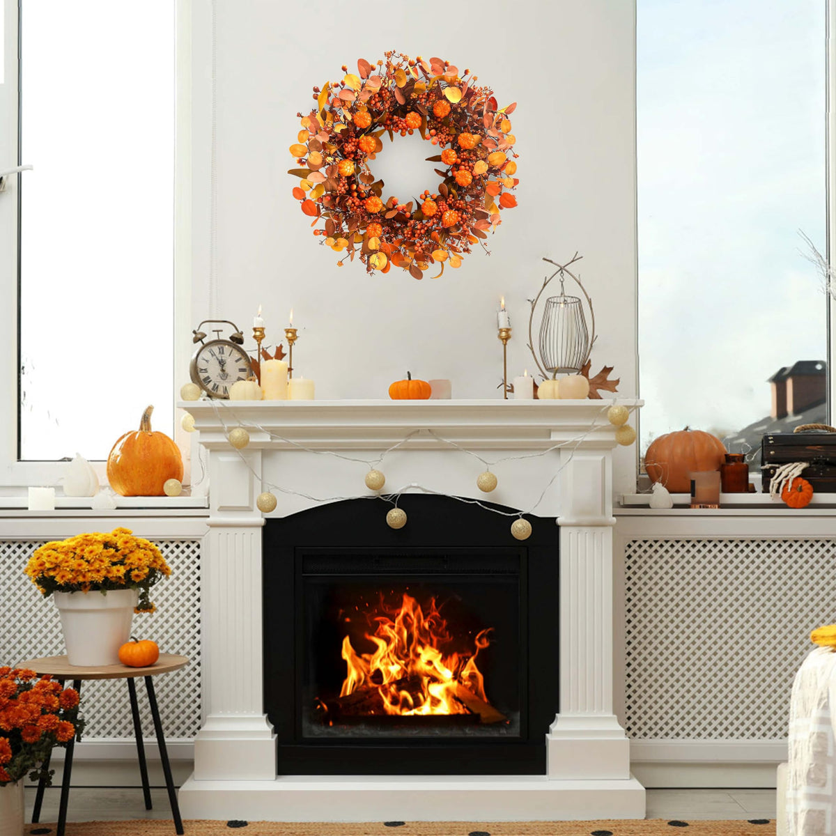 MAINGKAUNG 22-Inch Autumn Pumpkin Door Wreath