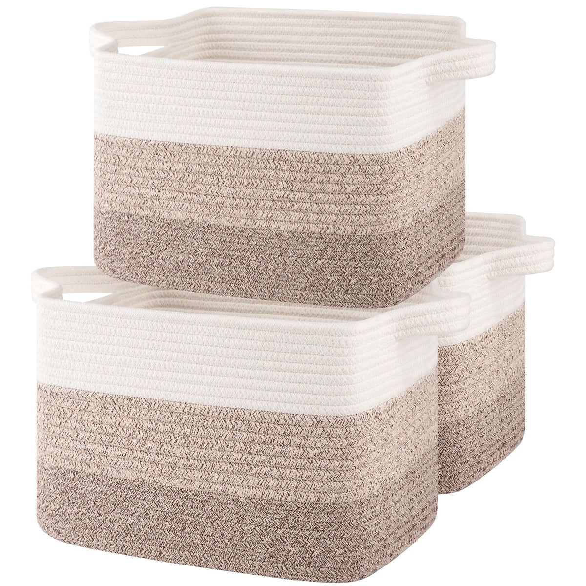 OIASKET Storage Baskets for Organizing, Woven Baskets for Shelves, Rectangle Decorative Organizer for Storage Clothes, Toy, Books, Towels Nursery Bins 3 Pack (Gradient Yellow)