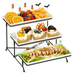 3 Tier Serving Tray Set, 12" Tiered Serving Trays Platters, Reusable Serving Tray for Party, Collapsible Sturdier Stand with Stable Cross Bars, Serving Platters for Veggie, Fruit, Dessert