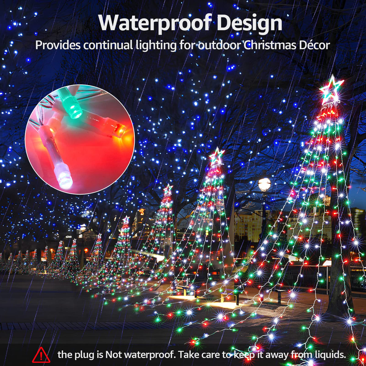 Outdoor Christmas Lights 344 LED Christmas Star Lights with 9 Strands 11.9ft Waterfall Tree Lights, 8 Modes, Waterproof & Timer for Garden Yard Patio Outdoor Xmas Decorations，Red Green White