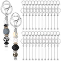 Tondiamo 24 Pcs Beadable Keychain Bars Bulk Beads for Keychain Making Kit Gifts for Women Men DIY Crafts(Silver)