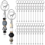 Tondiamo 24 Pcs Beadable Keychain Bars Bulk Beads for Keychain Making Kit Gifts for Women Men DIY Crafts(Silver)