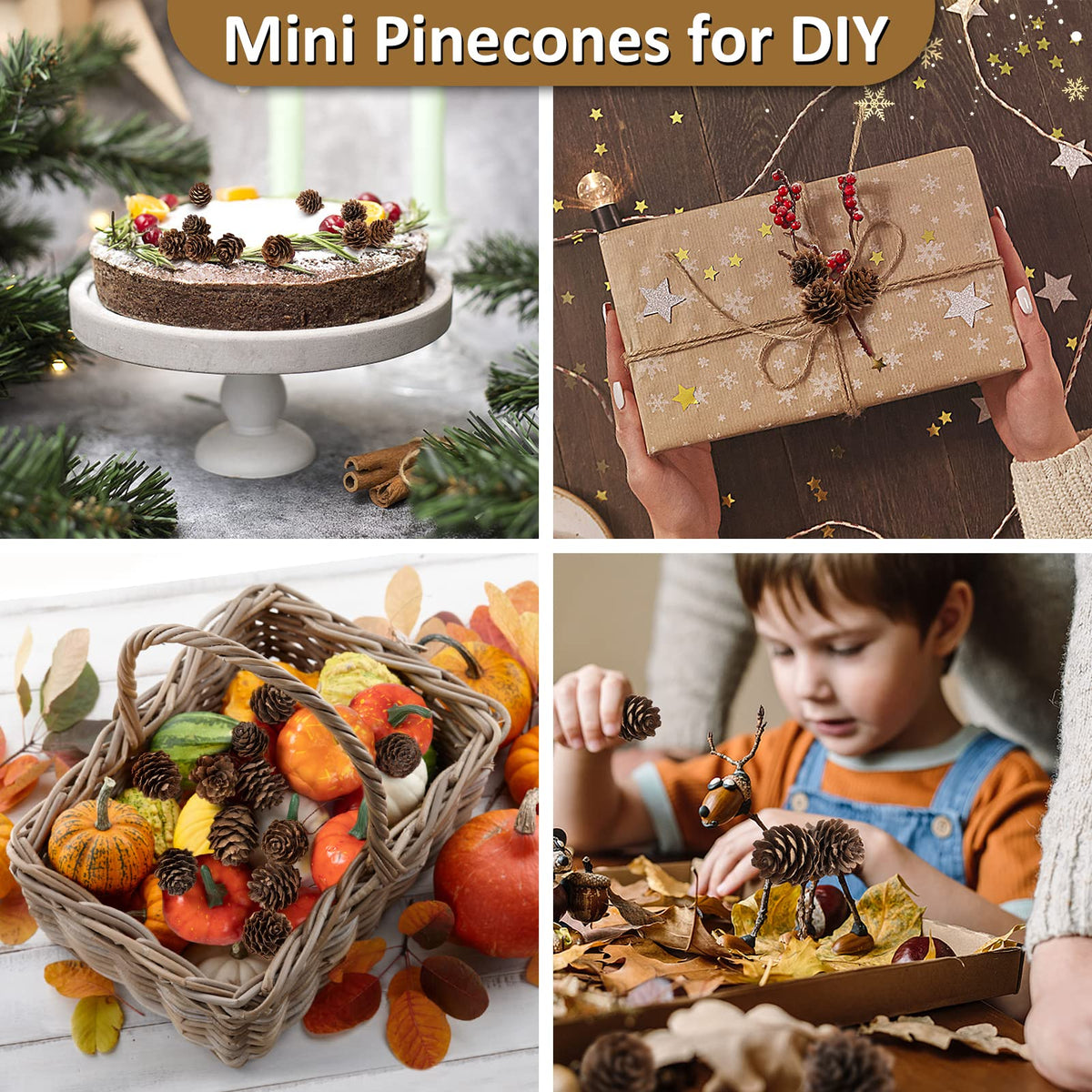 1" Natural Mini Pine Cones Christmas Ornaments - 40 Pcs Hanging Pinecone Crafts with Strings, Bulk Rustic Yule Decoration for Tree Table Garland Wreath Gift Tag Vase Filler