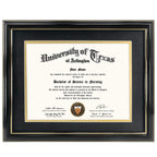 GraduationMall 8.5x11 Diploma Frame with Black over Gold Mat or Display 11x14 Certificate without Mat,Solid Wood & Tempered Glass,Glossy Black Finish with Gold Trim
