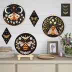 Hand Embroidery Starter Kits for Beginners Adults, Counted Stamped Cross Stitch Kit for Beginners Adults, Embroidery Needlepoint Kit with Moth Flower Pattern, 3 Hoops (Attached Teaching Video QR Code)