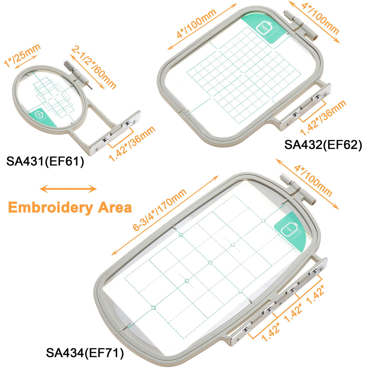 New brothread Embroidery Machine Hoop 3 in 1 Set(SA431+SA432+SA434) Compatible with Brother SE700 PE545 SE600 LB5500 PE535 550D SE630 LB5000 SE625 SE425 SE400 PE540D PE525 PE500 BabyLock Sofia2 Verve