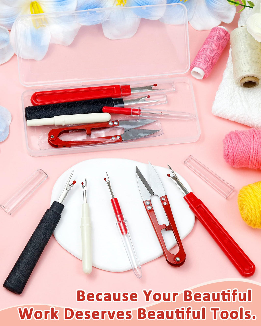 FIVEIZERO Seam Rippers for Sewing – 2 Big and 2 Small Stitch Remover Tools, Thread Ripper, Embroidery Removal Tool with Thread Snips