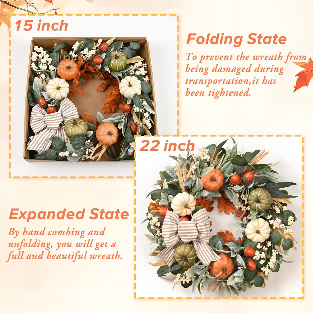 22'' Fall Wreaths for Front Door, Fall Decorations for Home Autumn Wreath