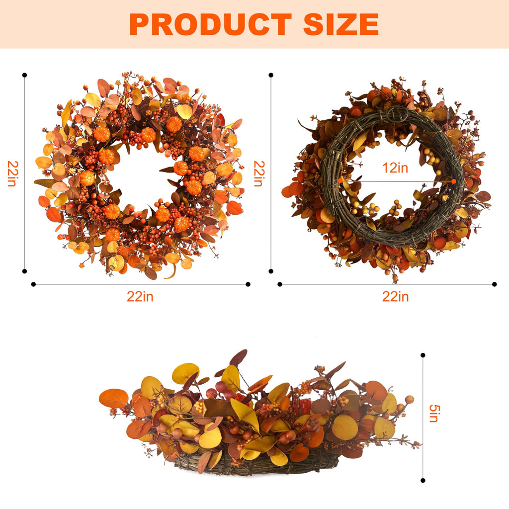 MAINGKAUNG 22-Inch Autumn Pumpkin Door Wreath