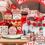 15 Pcs Valentine's Day Tiered Tray Decor Set Farmhouse Wood Valentine's Day Table Decorations Tabletop Rustic Wooden Red Love Heart Be Mine Kiss Me Table Signs for Wedding Party Gift