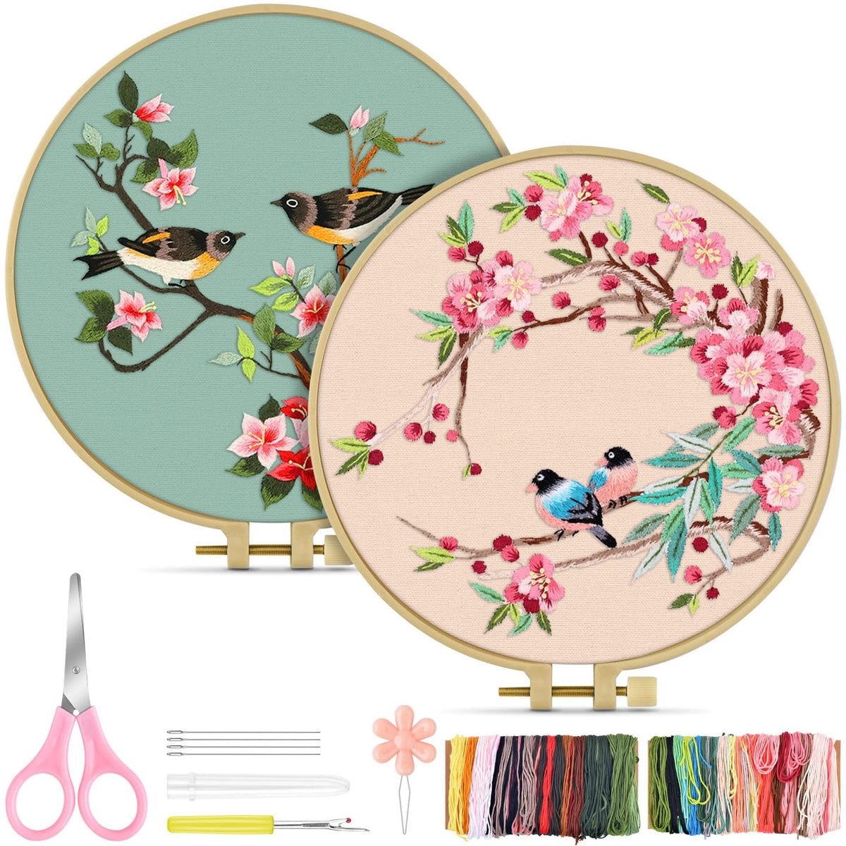 Embroidery Kit for Adult, Owl Embroidery Kit for Beginners Include Embroidery Cloth Hoops Threads for Craft Lover Hand Stitch with Embroidery Skill Techniques (Bird)