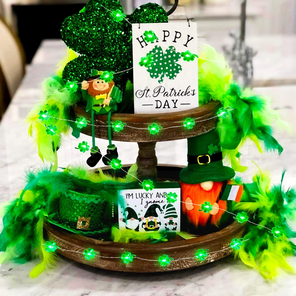BOHON St Patricks Day Decorations Shamrocks String Lights Battery Operated with Remote 10 ft 40 LEDs Lucky Clover Green Lights for Bedroom Party Feast of Saint St. Patrick's Day Decoration