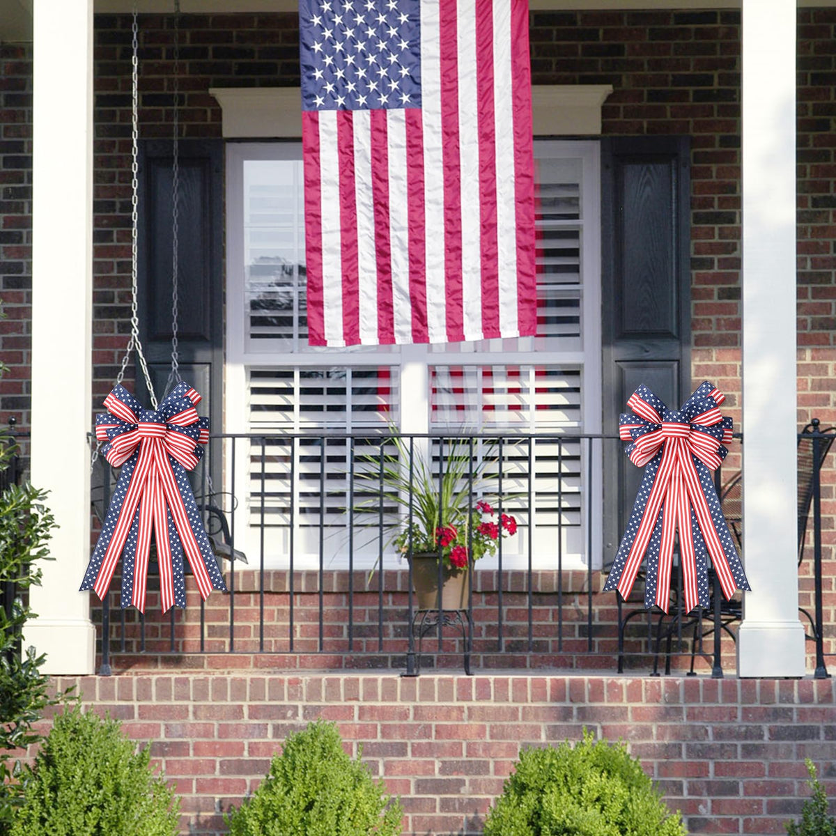 SY Super Bang 2PCS 4th of July Decorations, Red White Blue Wreath Decor for Front Door, Stripe Stars Tree Topper Patriotic Bows, for Independence Day, Memorial Day, Indoor/Outdoor Home Holiday Party.