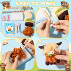 Highland Cow Needle Felting Kit - Set of 3 Different Highland Cow Doll Wool Felt Needle Felting Tools Foam Pad, DIY Home Decoration Needle Felting Craft Party Supplies for Beginners
