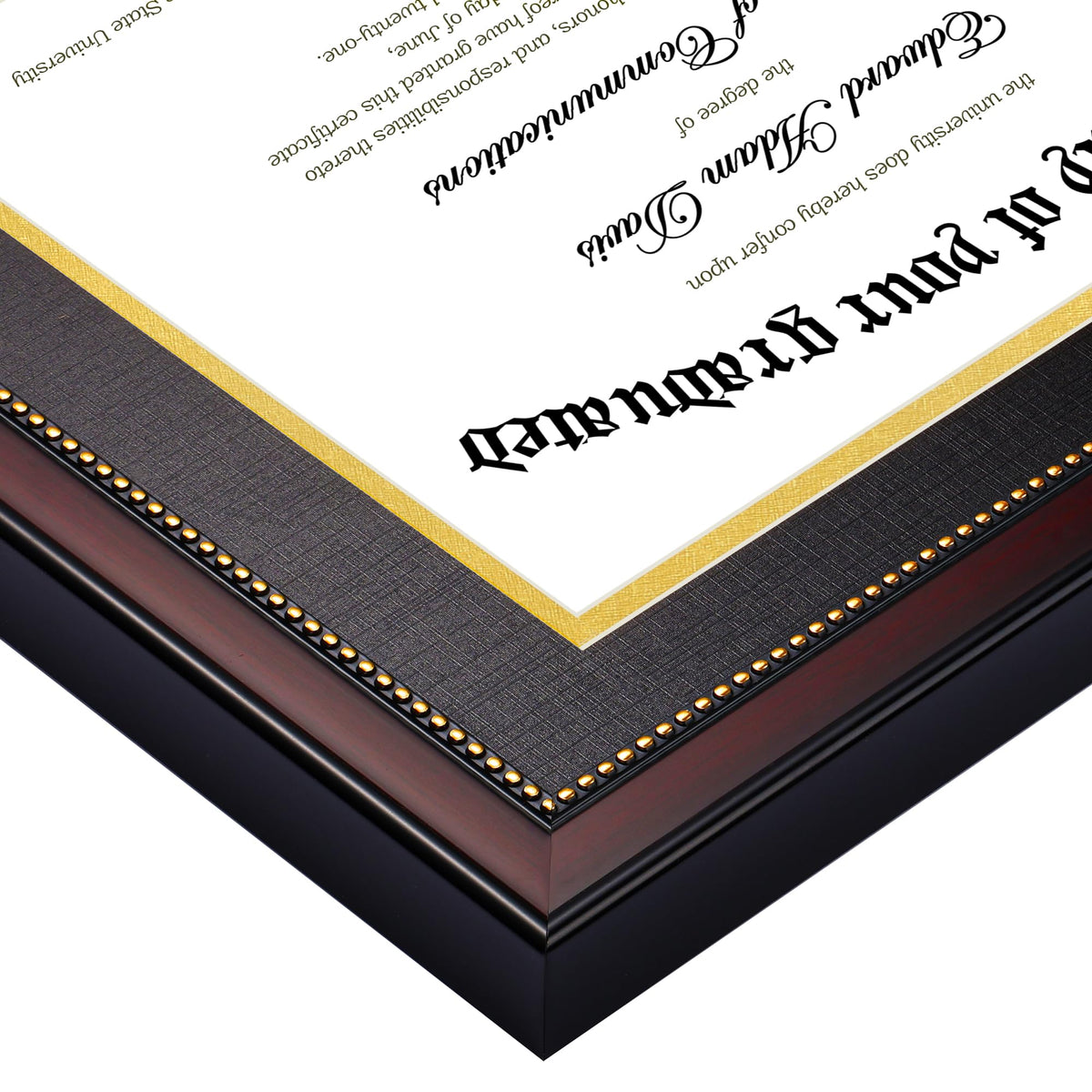 8.5x11 Diploma Certificate Frame with High Definition Glass, Degree Document Frame for Wall and Tabletop, Mahogany with Gold Beads, 1 Pack