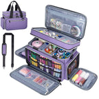 Large Sewing Supplies Organizer, Double Layer Sewing Storage Organizer with Two Detachable Dividers, Travel Sewing Bag Organizer with Shoulder Strap for Accessories, Purple, (Bag Only)