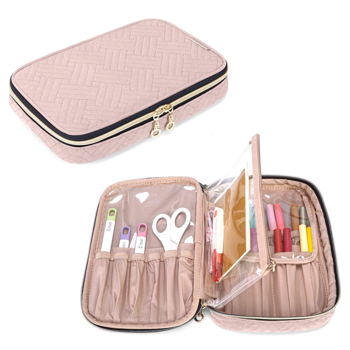 Yarwo Carrying Case Compatible with Cricut Tools Set, Accessories Organizer Bag for Craft Pens and Basic Tools, Dusty Rose (PATENTED DESIGN)