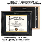 GraduationMall 8.5x11 Diploma Frame with Black over Gold Mat or Display 11x14 Certificate without Mat,Solid Wood & Tempered Glass,Glossy Black Finish with Gold Trim