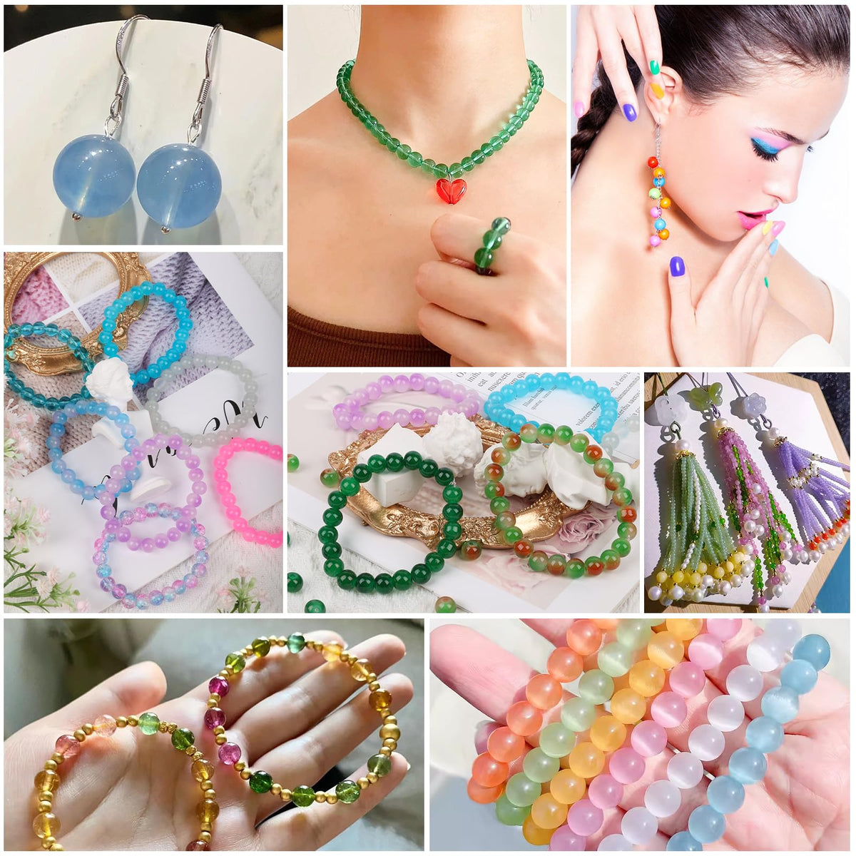 XSEINO 1150 Pieces 8mm Round Glass Beads for Jewelry Making, 23 Colors Crystal Beads for Bracelets Jewelry Making and DIY Crafts