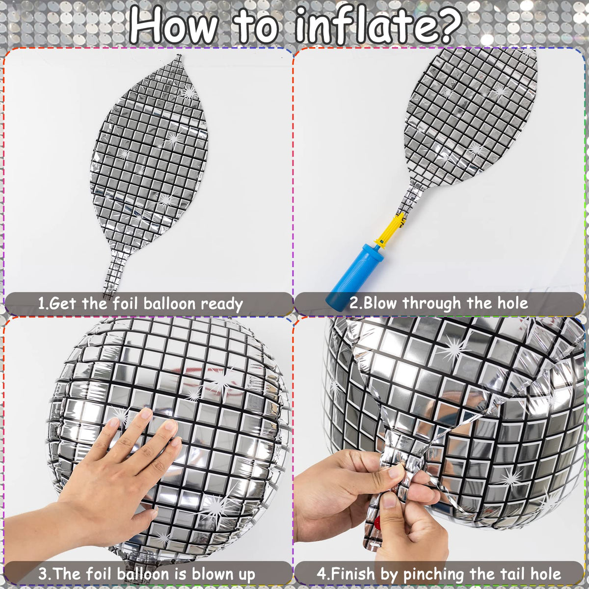 20Pcs Disco Ball Balloons Different Sizes- 4D Large Disco Balloons 32” 22” 10 Inch Assorted Round Metallic Silver Disco Mylar Balloons for 70s 80s Disco Themed Birthday New Year's Party Decor Supplies