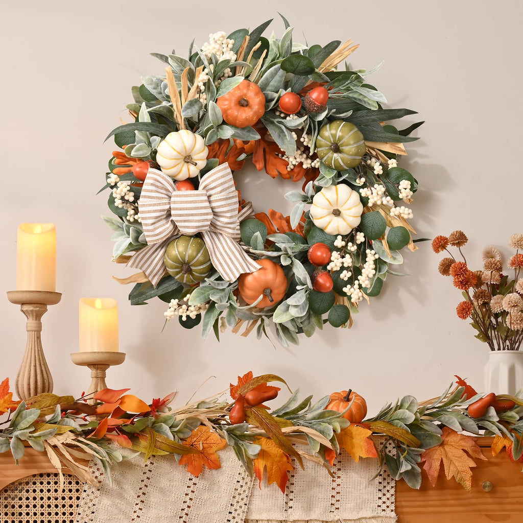22'' Fall Wreaths for Front Door, Fall Decorations for Home Autumn Wreath