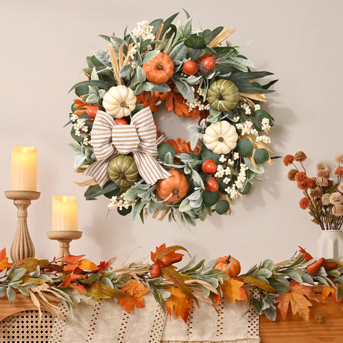 22'' Fall Wreaths for Front Door, Fall Decorations for Home Autumn Wreath