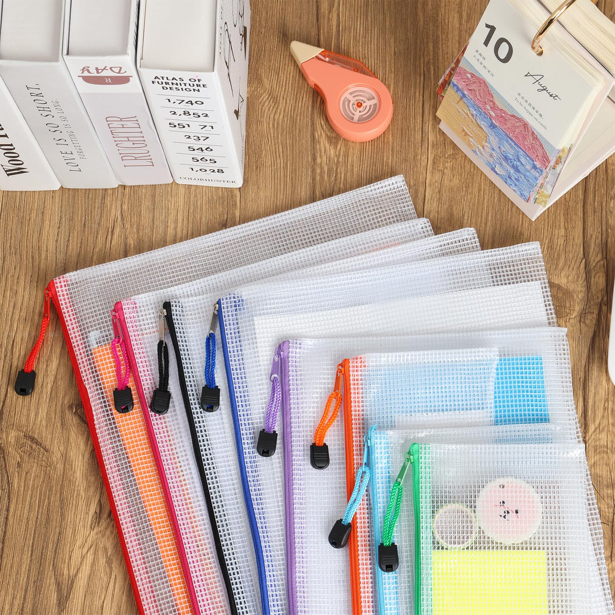 EOOUT 30pcs Mesh Zipper Pouch, Waterproof Zipper Bags, 8 Sizes, 8 Colors, Multipurpose for Travel, School Supplies, Office Appliances and Home Organization