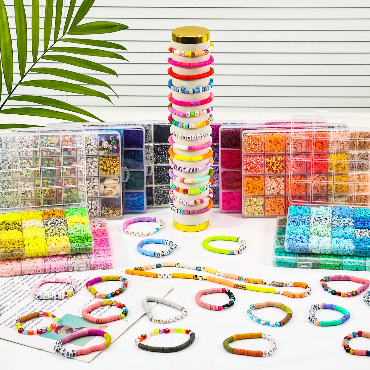 46000Pcs Clay Beads - 216Colors 10Boxes Clay Beads, 5 Styles Letter Beads,with Rich Making Accessories and 3 Rolls Crystal Cord,for Crafts