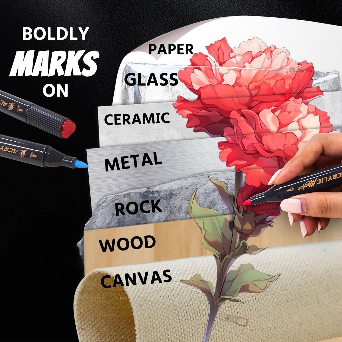 TBC The Best Crafts Handmade Box Art Set with Large Capacity Acrylic Markers, Dual Tip, Assorted Colors (24 Colors)